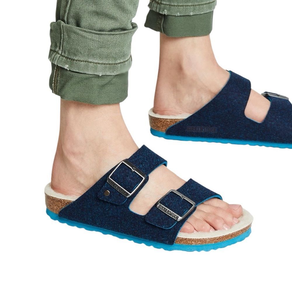 Birkenstock Arizona Rivet Wool Felt Two-Strap Slip-On Sandals Doubleface Blue 36